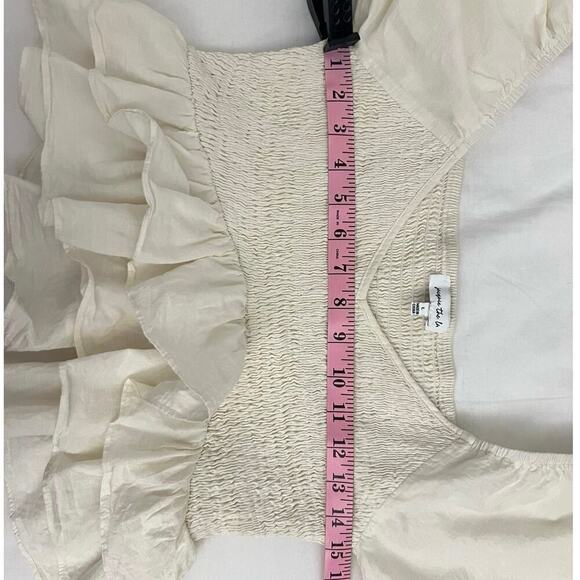 Jacquie the Label blouse top women’s sz L ivory beige smocked off-the-shoulder - Picture 13 of 16